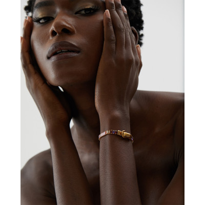 سوار فاخر ملون مكعبات من الزركون، سوار بإبزيم أنيق...