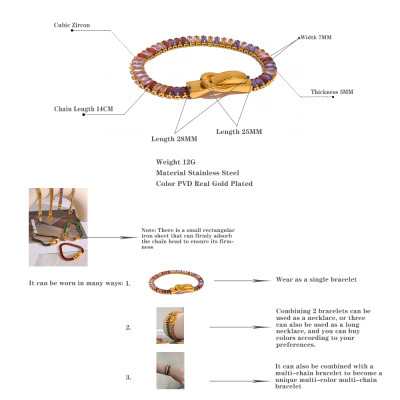 سوار فاخر ملون مكعبات من الزركون، سوار بإبزيم أنيق...