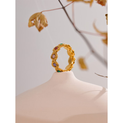 Yhpup الملونة مكعب زركونيا زهرة خاتم 18K الذهب الل...