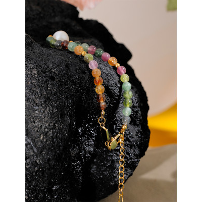 Yhpup التورمالين الطبيعي حجر اللؤلؤ موضة الملونة ح...