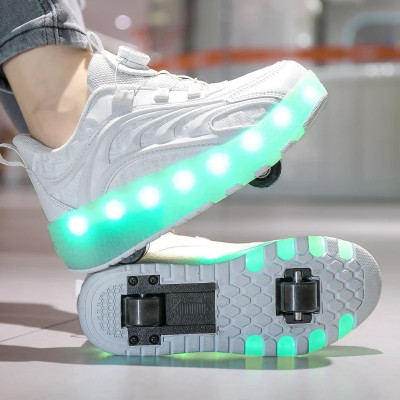 أحذية التزلج الدوارة مع ضوء LED للأطفال ، أحذية رياضية الوردي للأطفال والفتيات والفتيان ، عجلتين ، الموضة