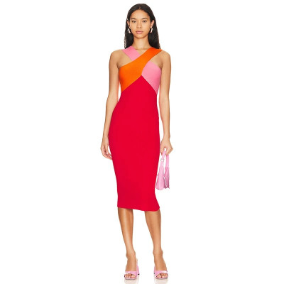 2023 Summer new fashion patchwork color woman cross lifting bandage small extending high street dress party resort casual