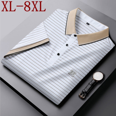 قميص بولو مخطط فاخر للرجال ، كم قصير ، طية صدر ، ت...