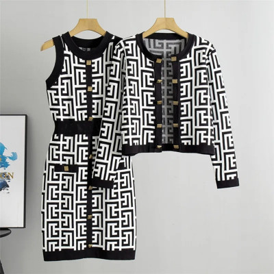 Small dress suits, fragrant, knitted for the wind, for women, long-sleeve cardigan, coat, sleeveless jacket, clothing dresses, two...