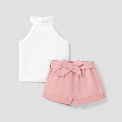 PatPat-طقم شورت بحافة ملفوفة وحمالة رقبة بناتي ، ن...