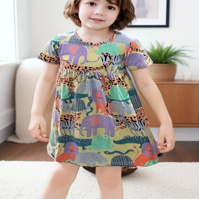 تنورة أميرة بأكمام قصيرة للفتيات ، فستان غير رسمي...