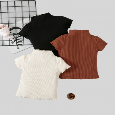 نصف رقبة عالية تي شيرت بأكمام قصيرة للفتيات ، بلوز...