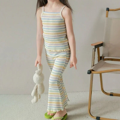 طقم حرير ثلجي من قطعتين للفتيات الصغيرات ، قميص قص...