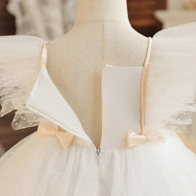 فستان أبيض للتعميد للأطفال 12 متر فستان بناتي بأكم...