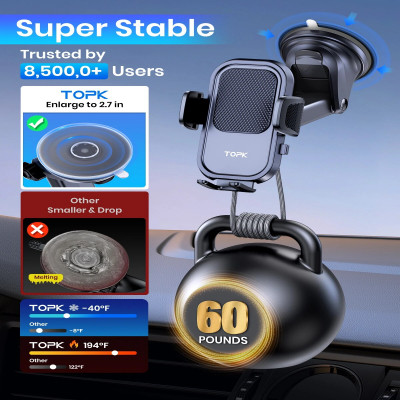 TOPK حامل هاتف السيارة للوحة القيادة و الزجاج الأم...