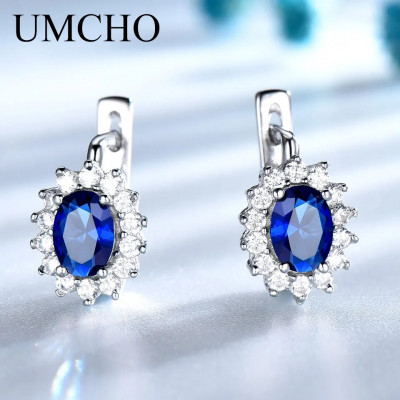 UMCHO أحجار كريمة ملونة الأزرق الياقوت أقراط مشبكي...
