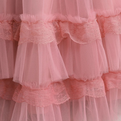 فستان بناتي وردي مطرز بالزهور مُزين بفيونكة للأطفا...