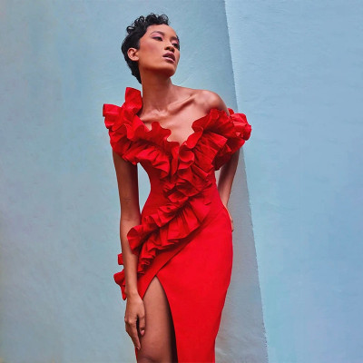 فستان نسائي برباط متعدد الألوان ، متوسط الطول ، جو...