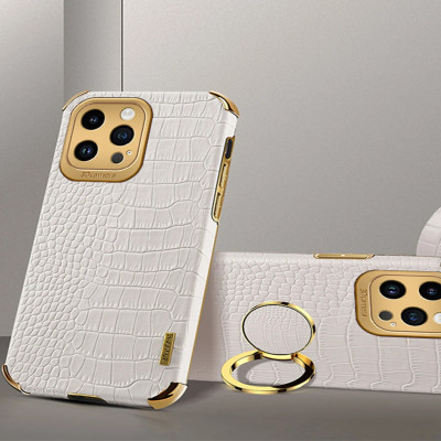 جلد التمساح نمط مع حلقة حامل حافظة للآيفون 11 12 1...