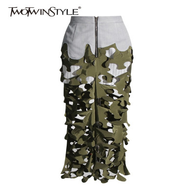 TWOTWINSTYLE-تنانير غير منتظمة مجوفة للنساء ، خصر...