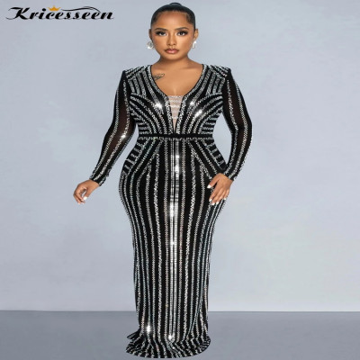 فستان طويل من قطعة واحدة مع أحجار الراين للنساء ،...