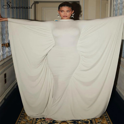 Simenual فساتين محببة رايات صلبة للنساء خريف كم طو...