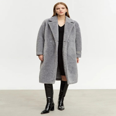 AMII-معطف صوف خروف بسيط للنساء ، ياقة بطية صدر الس...