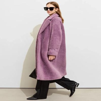 AMII-معطف صوف خروف بسيط للنساء ، ياقة بطية صدر الس...