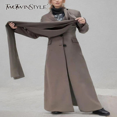 Twotwinstyle المرأة خندق غطاء بلون خندق غطاء طويل...