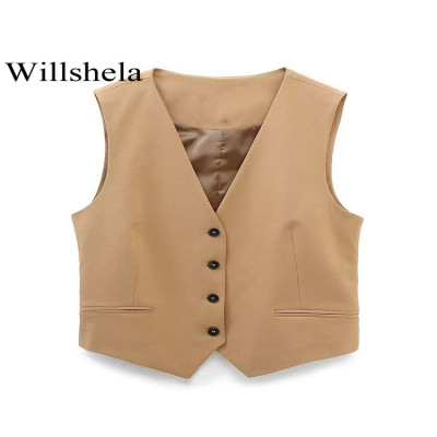 Willshela النساء الموضة الكاكي اقتصاص سترة الخامس...