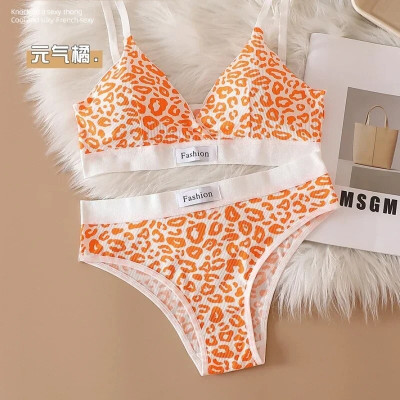 طقم ملابس داخلية نسائية بطبعة جلد النمر ، حمالة صد...