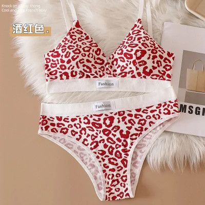 طقم ملابس داخلية نسائية بطبعة جلد النمر ، حمالة صد...