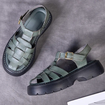 AIYUQI-صنادل رومانية من الجلد الأصلي للنساء ، صناد...