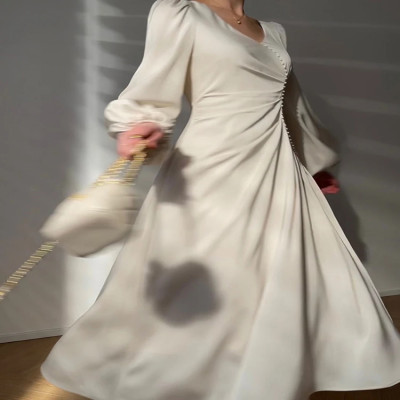 TWOTWINSTYLE فستان أنيق للنساء الخامس الرقبة فانوس...