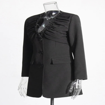 سترة نسائية مرقعة Twotwinstyle مع طيات ورقبة على ش...