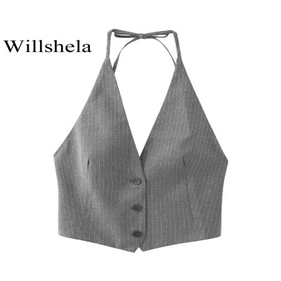 Willshela-سترات نسائية مخططة بدون أكمام ، عتيقة رق...