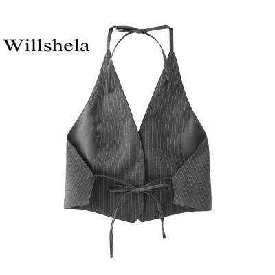 Willshela-سترات نسائية مخططة بدون أكمام ، عتيقة رق...