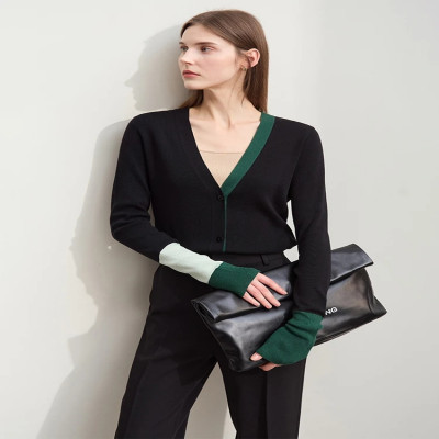 Amii-سترة نسائية من الصوف بفتحة رقبة V غير متماثلة...