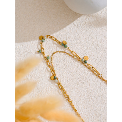 Yhpup Exquisite Stainless Steel Green Natural Ston...