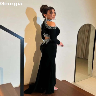 Customized Evening Dresses Mermaid Halter Floor-Le...