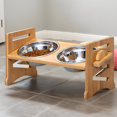 أوعية الكلاب المرتفعة، حامل تغذية الكلاب الخشبي ال...