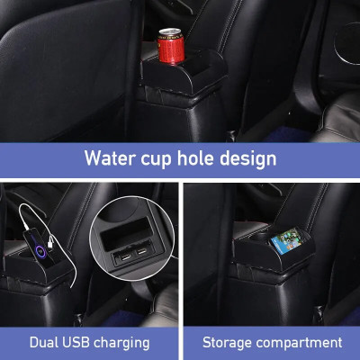 SEAMETAL سيارة مسند الذراع صندوق موسع الكوع دعم العالمي السيارات الذراع الراحة مع USB شحن منافذ حامل الكأس قابل للتعديل طول