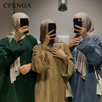 فستان عباية سروال قصير سميك رمضان دبي ملابس نسائية إسلامية متواضعة ملابس شتوية إسلامية مفتوحة الغرز موضة رداء تركيا الصلبة
