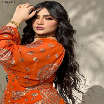 Siskakia-فستان شيفون مثير بأكمام منتفخة ، ختم ذهبي...