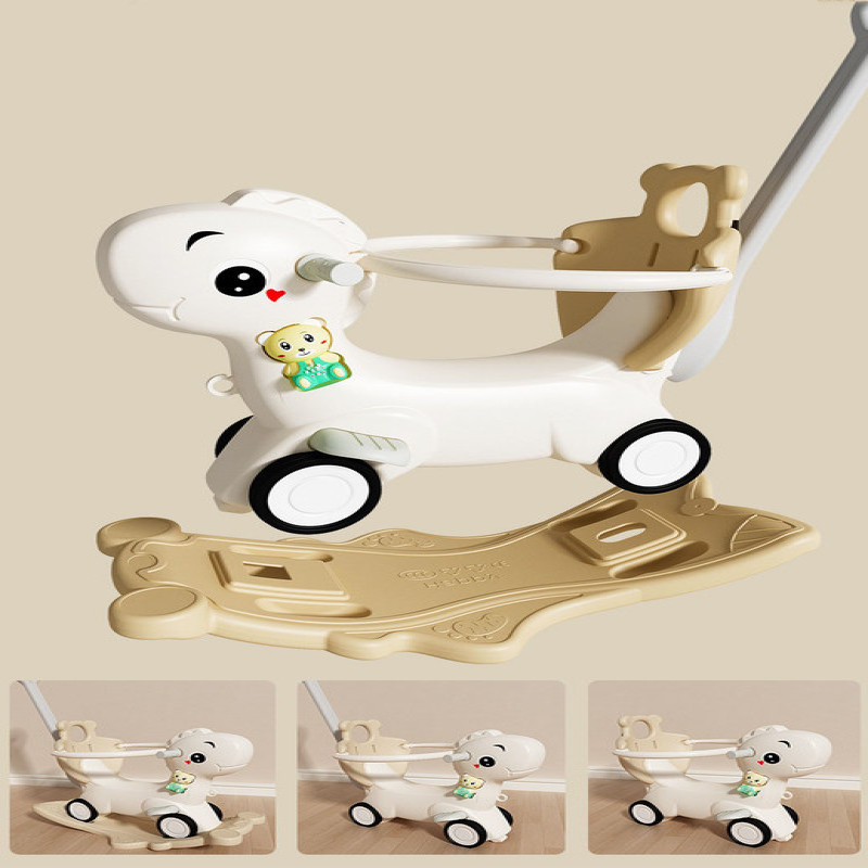 حصان هزاز مع مسند للظهر للأطفال الصغار مع لوح تواز...