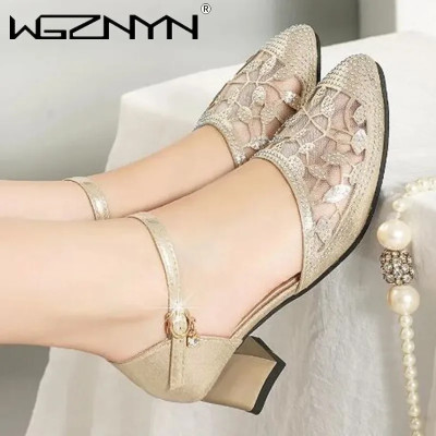 صندل مغلق للنساء ، كعب متوسط مسطح ، كعب مكتنز ، حذ...