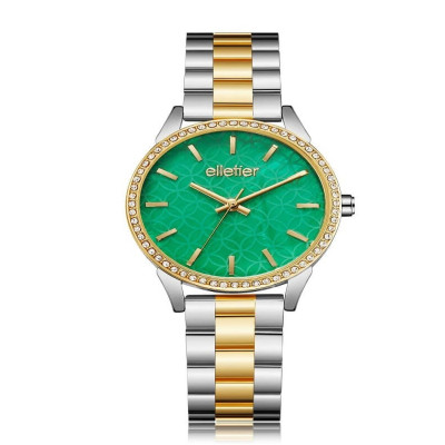 ‎ ساعة نسائية بسير ستيل بلون فضي وذهبي