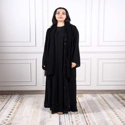 ‎ عباية نسائية شيفون بلون أسود