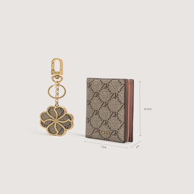 ‎ محفظة وميدالية نسائية من الجلد بلون وردي