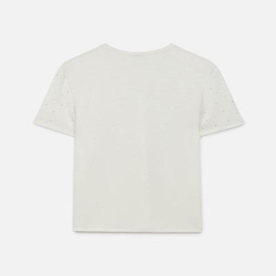 تي شيرت نسائي بتصميم منقط بلون أبيض