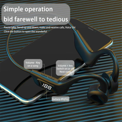 سماعات توصيل عظمية حقيقية مع بطاقة TF سماعة أذن ري...