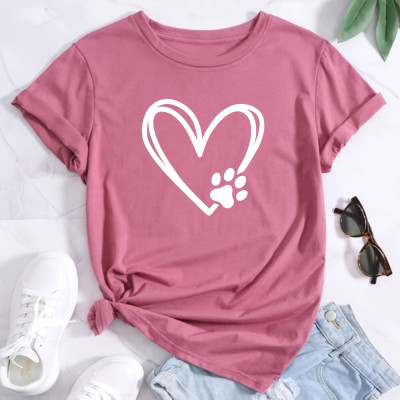 2024 Summer Women's T-shirt Plus Size Heart and Do...