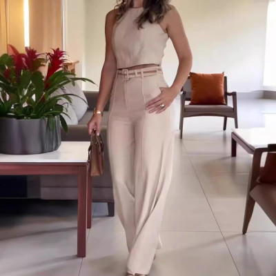 طقم بناطيل رجالي نسائي مكون من قطعتين رقبة مستديرة