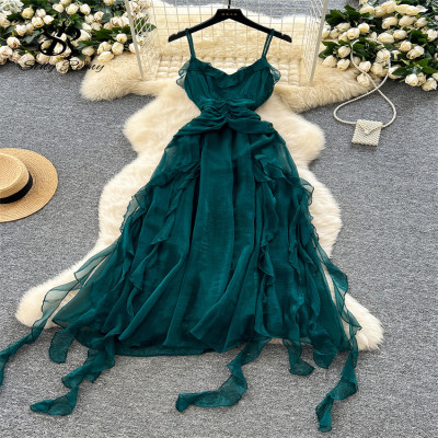 فستان شاطئ فرنسي مكشكش بدون أكمام