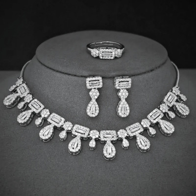 Moonso الفاخرة مصمم فضي اللون الكمثرى طقم مجوهرات...